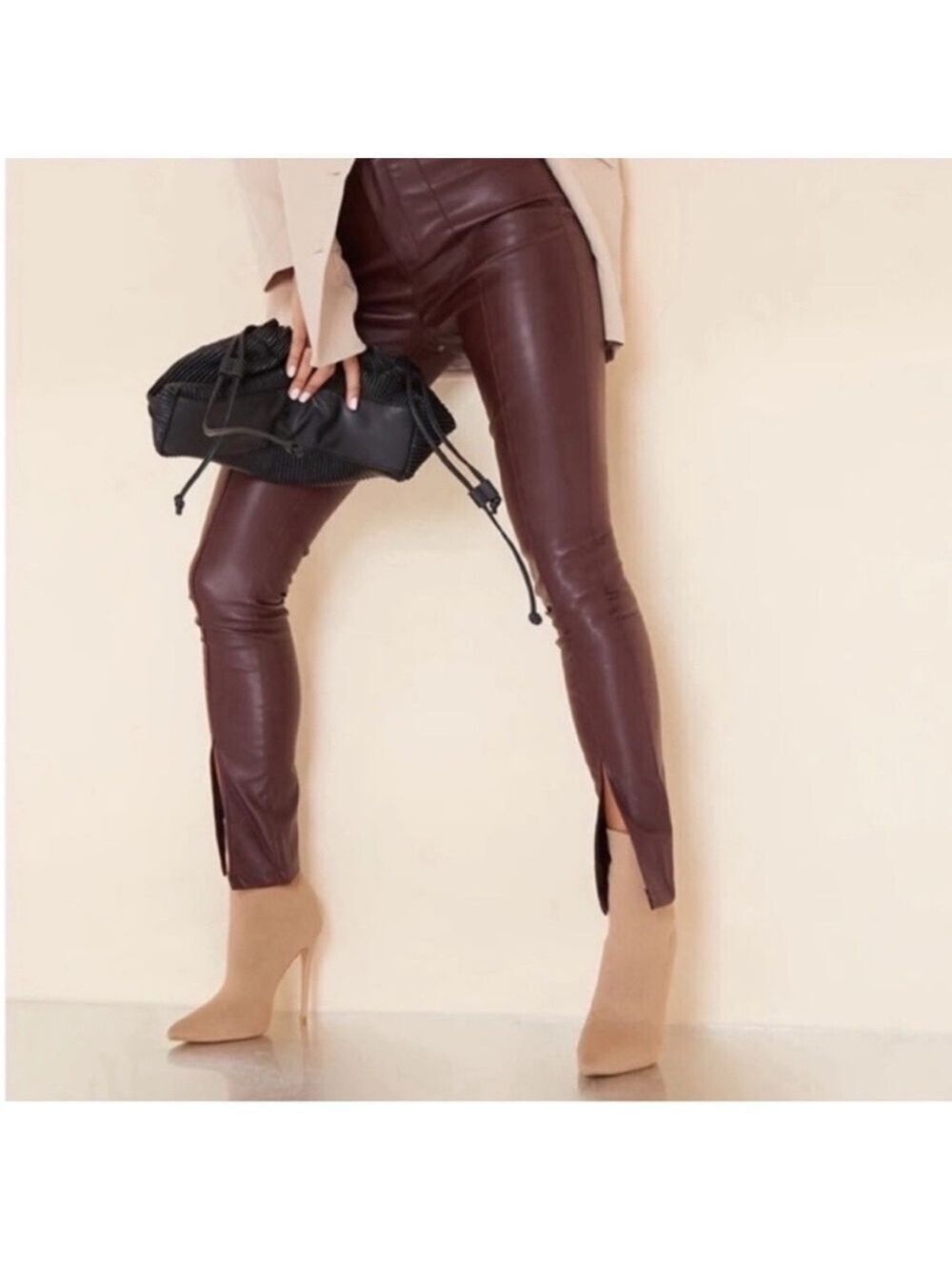 SOHO APPAREL Chocolate Brown Faux Leather Leggings Size M